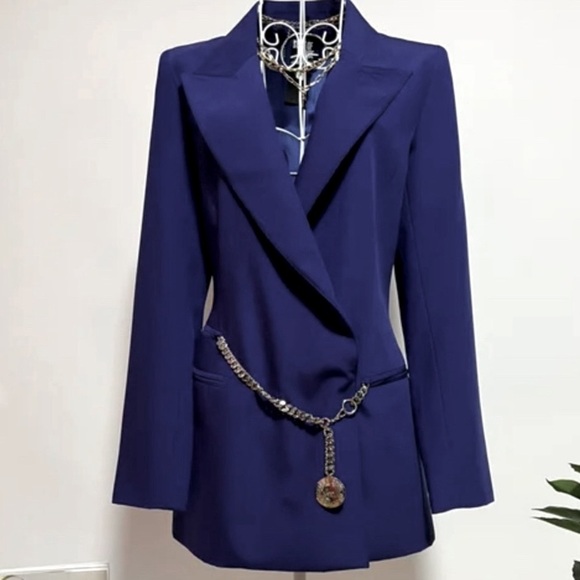 80s Claude Montana Vintage Asymmetrical Black Blazer/Dress w Chain Belt - Picture 1 of 11